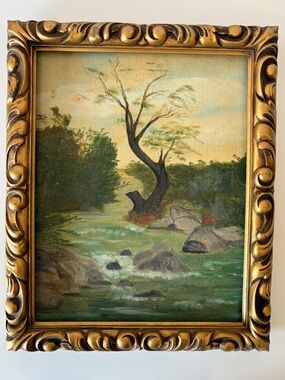 Vintage Original Painting Rustic Old World Ornate Gilded Frame 13 x 16 Nature